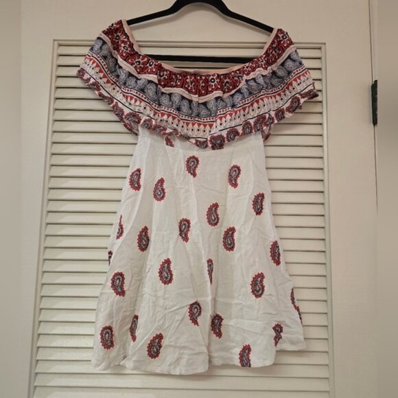 Selfie Leslie Dresses & Skirts - Selfie Leslie - Off-Shoulder With Ruff Neckline & Paisley Print Mini Dress